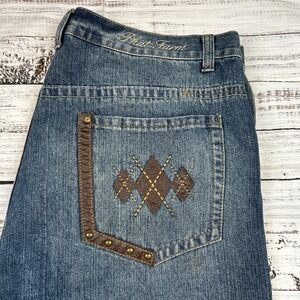 VTG Y2K Phat Farm Denim Jean Shorts Mens Sz 42 Blue Leather Pocket Detail Skate